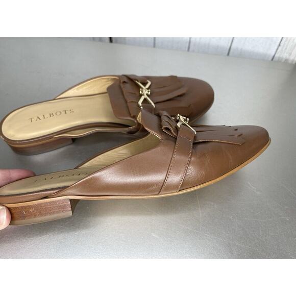 Talbots Tan Fringe Horsebit Trim Mule School Preppy Slip On Shoes Size 8 - Picture 4 of 6